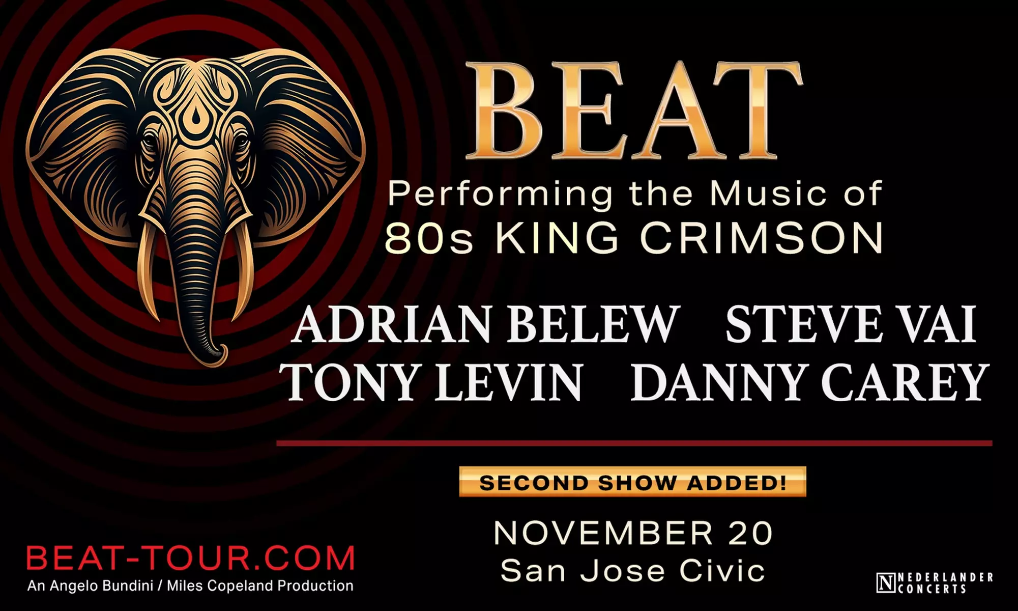 BEAT - Belew/Vai/Levin/Carey play 80s King Crimson on November 20, 2024, at 8 p.m. - Primary Image