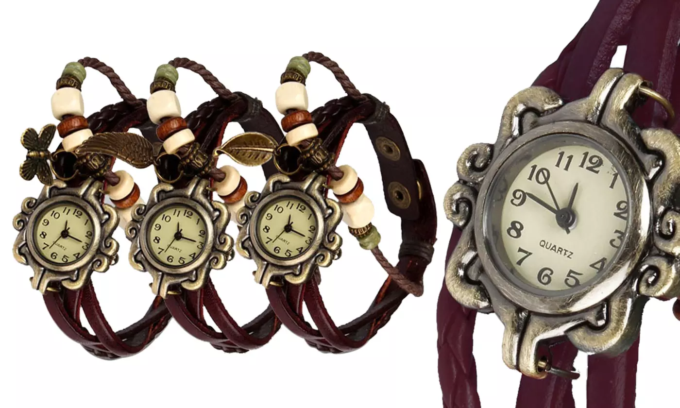 Women's Vintage Bohemian Vegan Leather Watch  (Charm And Color Choices)