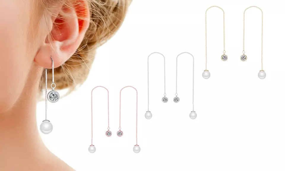 1x, 2x oder 3x Philip Jones Ohrringe mit Perlen und Zircondia®-Kristallen in Gold, Silber oder Roségold - Primary Image