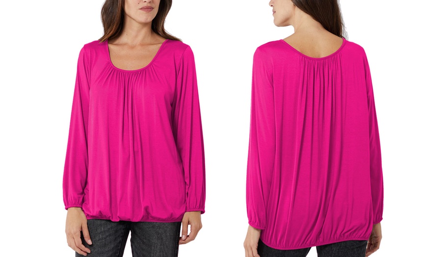 Image 8: Plus Size Ruched Neck Long Sleeve Jersey Top