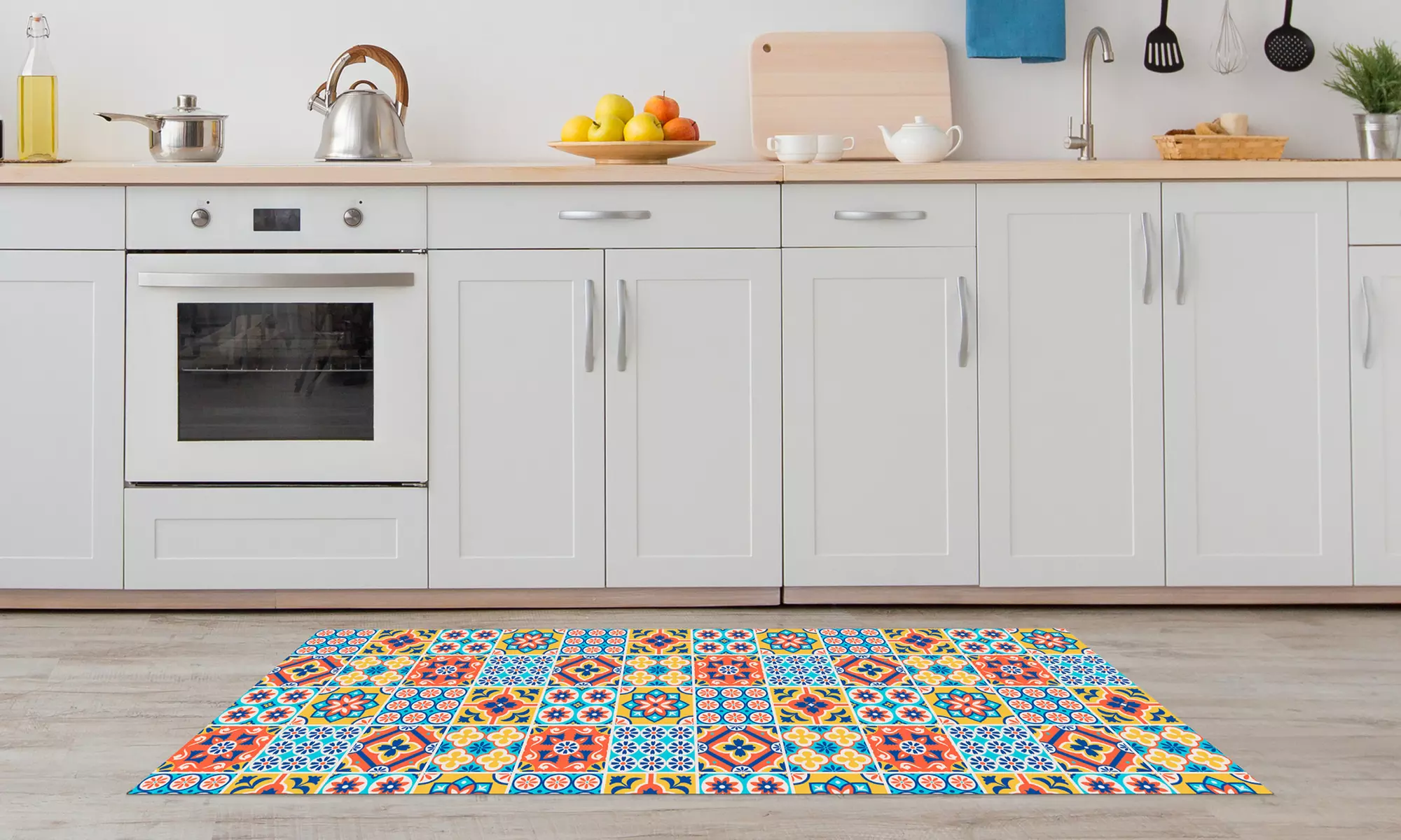 Alfombra de cocina con diseño de azulejos y reverso antideslizante