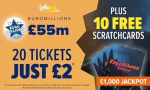 Get 20 EuroMillions Tickets for £2* + 10 Free Scratchcards