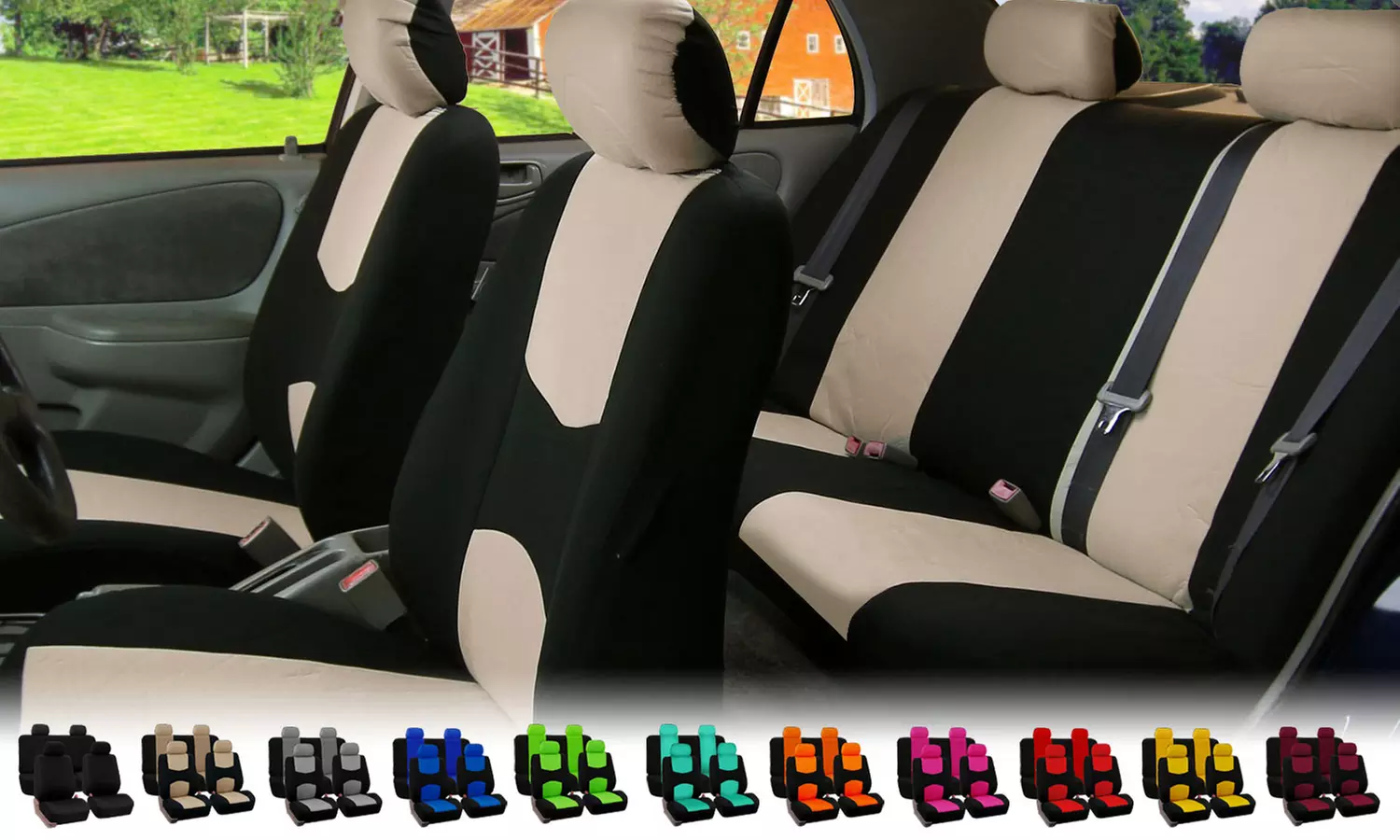Full Set Flat Cloth Universal Fit Car Seat Covers - Primary Image