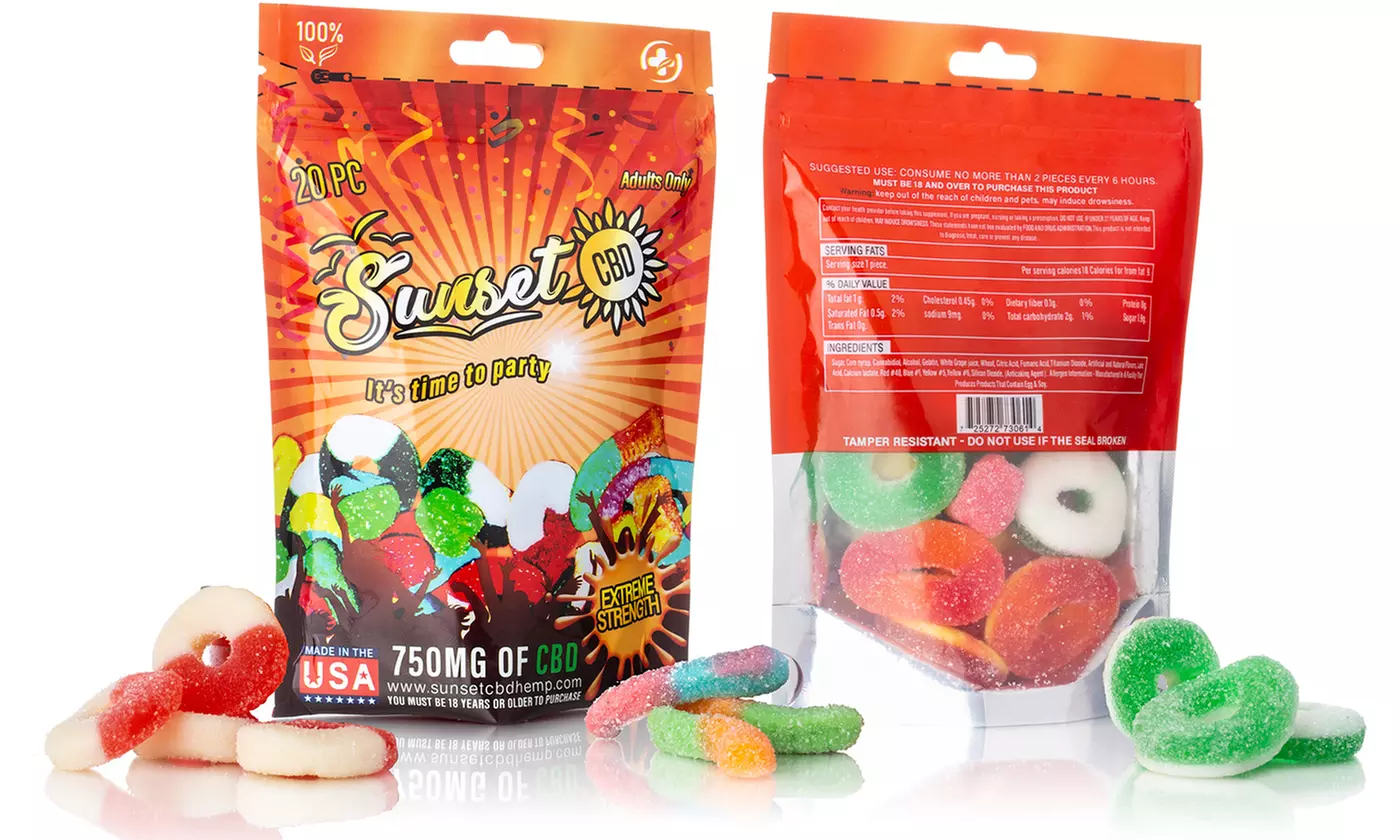 Organic CBD-Infused 750mg Gummies (1- or 2-Pack) from Sunset CBD - Primary Image