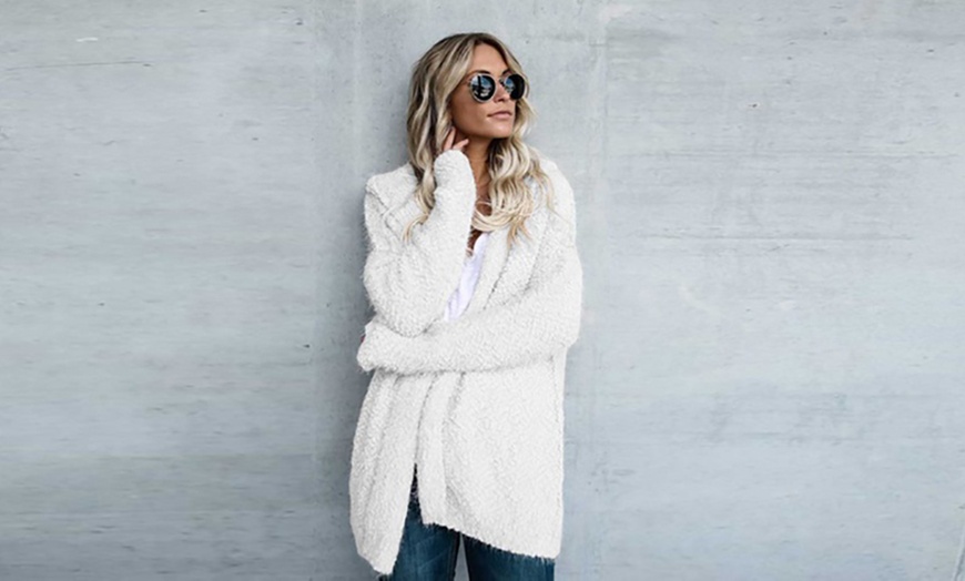 Image 3: Women's Fluffy Hooded Cardigan