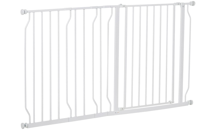 Image 3: Pawhut Dog Wide Stair Gate with Door Pressure