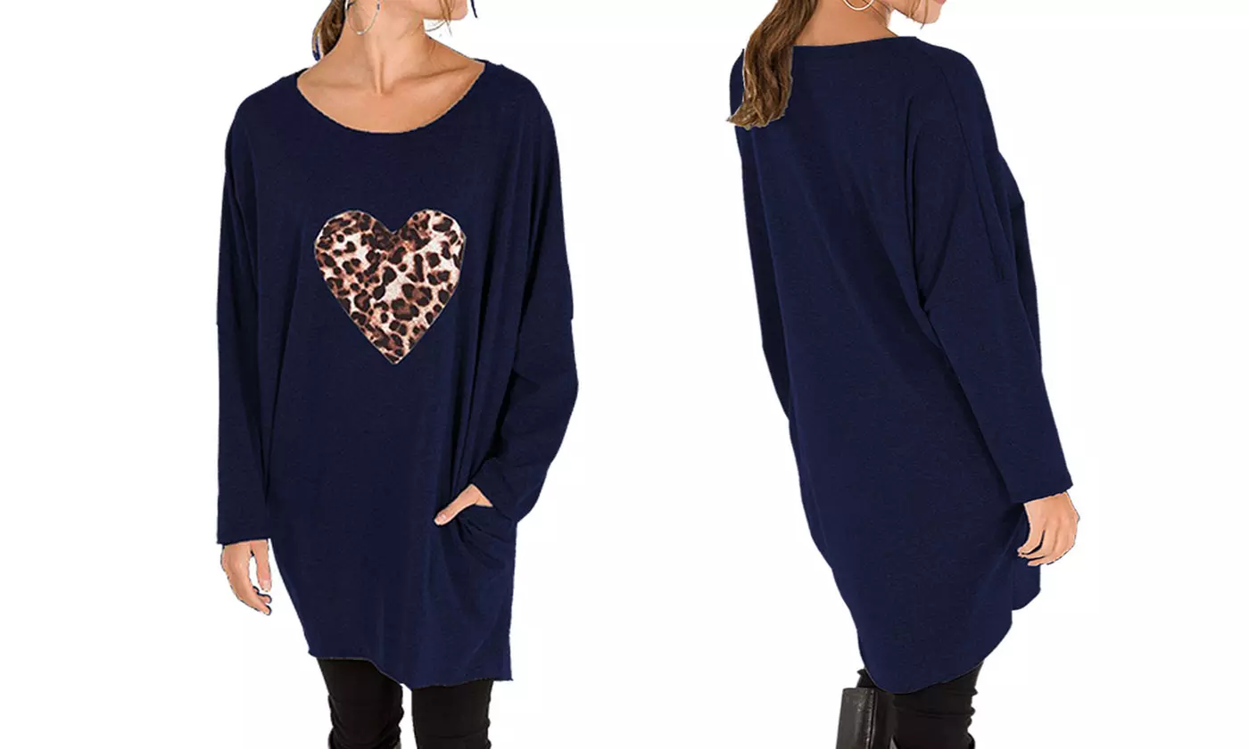 Leopard Motif Print Oversized Top