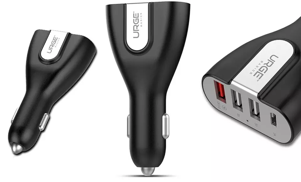 Urge Basics Rapid Charge 4-Port USB Extreme Car Charger with USB Type-C and QC 3.0 Ports - Primary Image