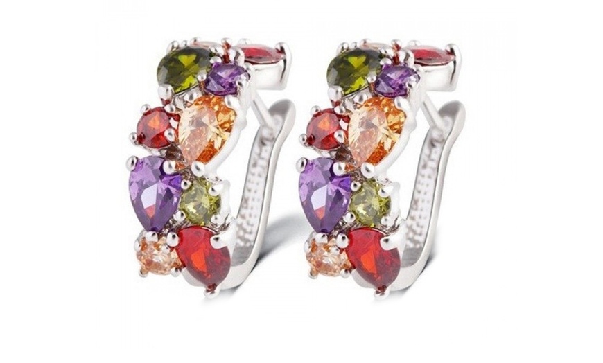 Image 3: Multi-Colour Crystal Hoop Earrings