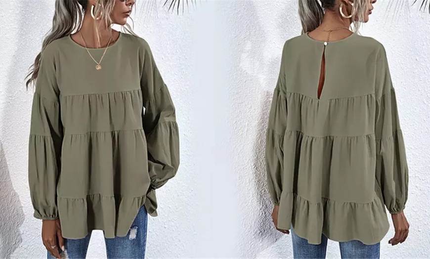 Image 11: Oversized Tiered Long-Sleeve Top