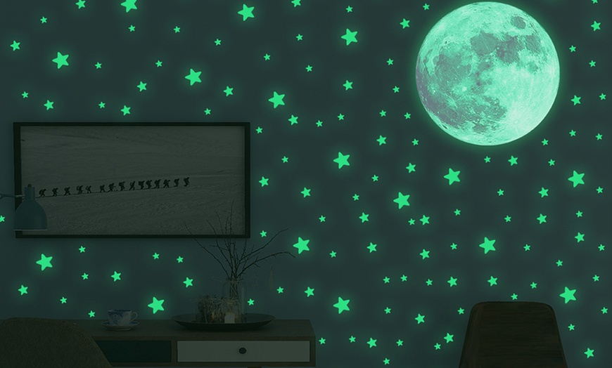 Image 4: One or Two Glow-in-the-Dark Moon and Stars Wall Sticker Sets