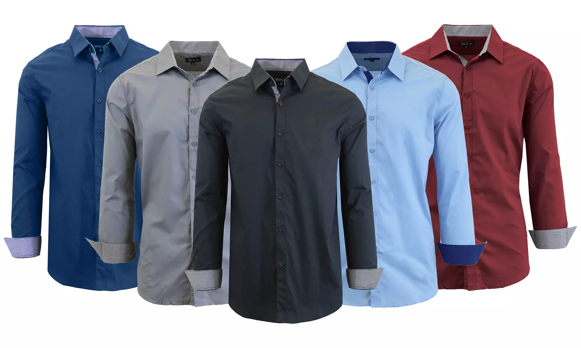 2-Pack Men's Long-Sleeve Solid Slim-Fit Casual Dress Shirts (S-5XL) - Primary Image