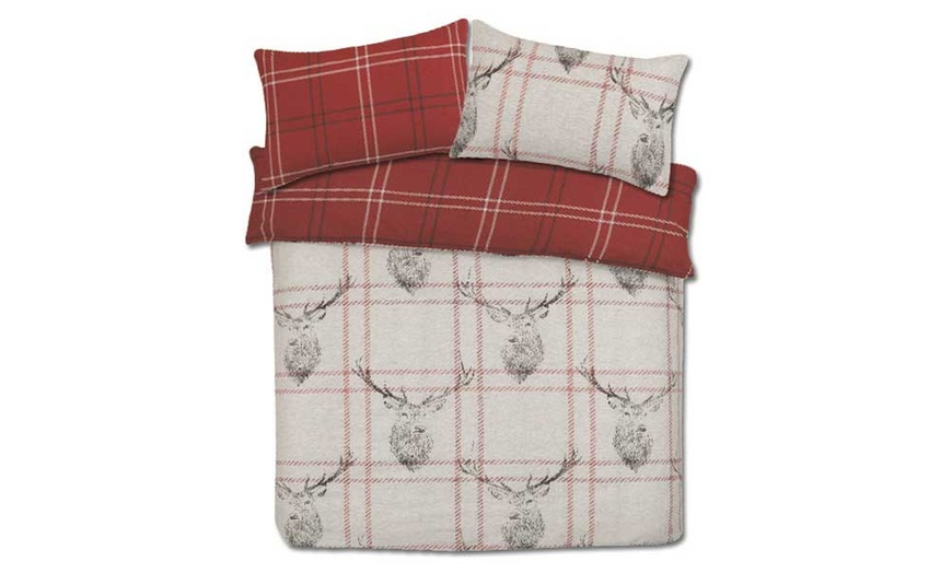 Image 2: Checked Stag Duvet Cover Set