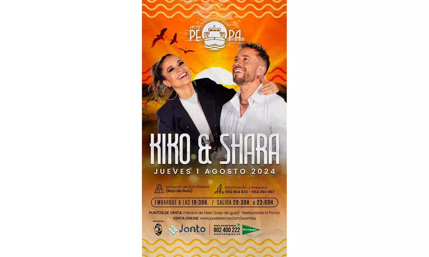 Disfruta de la música y el mar con 1 o 2 entradas para el concierto en barco de Kiko y Shara el jueves 1 de agosto - Primary Image