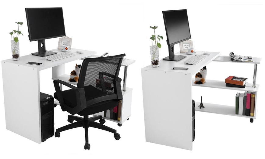 Image 6: 360-Degree Adjustable Corner Computer Desk