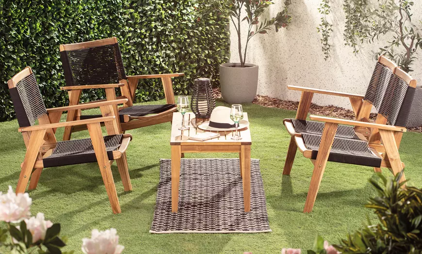 Image 2: Garden Gear Acacia Black String Sofa Set