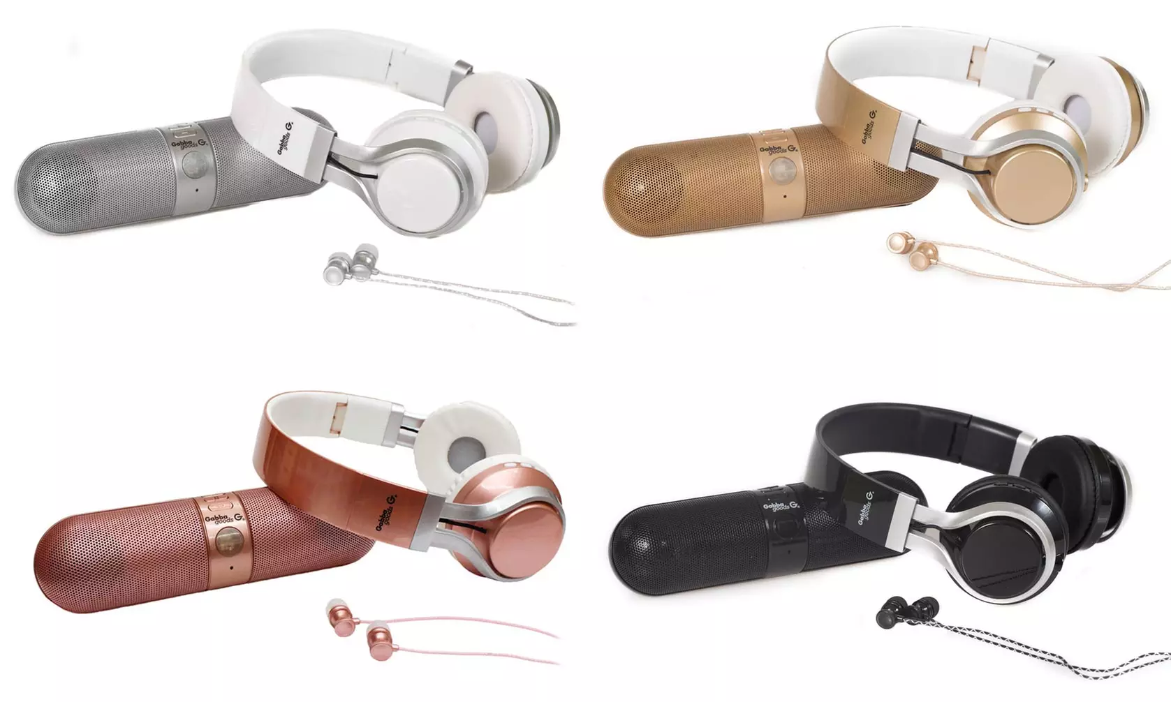 GabbaGoods Metallix Wireless Speaker, Headphones, and Earbuds with Mic Gift Set - Primary Image
