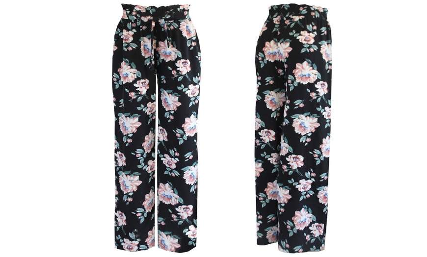 Image 19: Wide-Leg Tie-Waist Multicoloured Floral Palazzo Pants