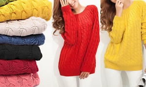  Round-Neck Cable-Knit Jumper