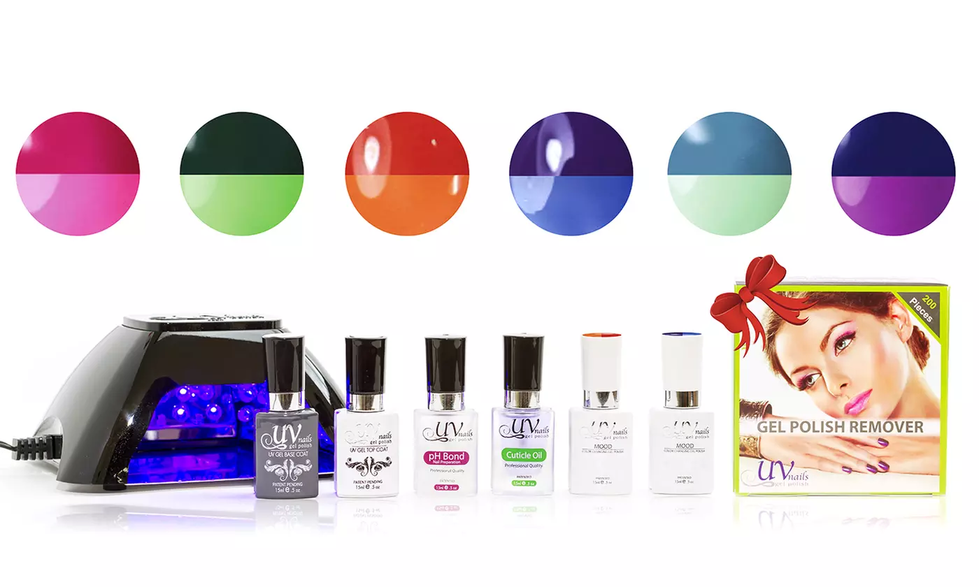 UV-Nails Mood-Changing Gel Nail Polish Starter Kit with Remover Wraps - Primary Image
