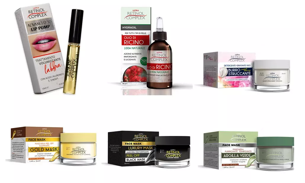 Ultra Retinol Complex Gesichtspflege: Peel-Off Maske, Makeup-Entferner, Lippenserum, Rizinusöl, u.v.m. - Primary Image