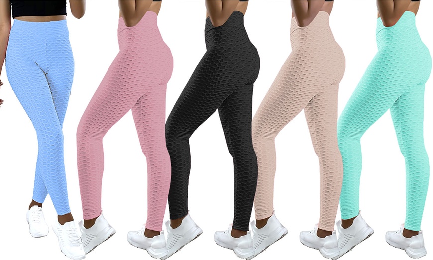 Image 1: Honeycomb Textured High Waist Leggings