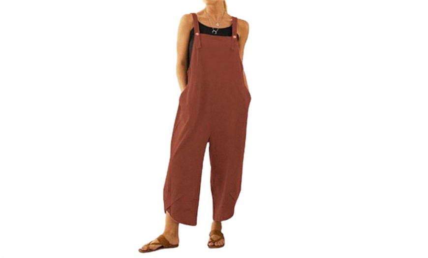 Image 6: Women's Cotton Blend Casual Wide Leg Jumpsuit with Pockets