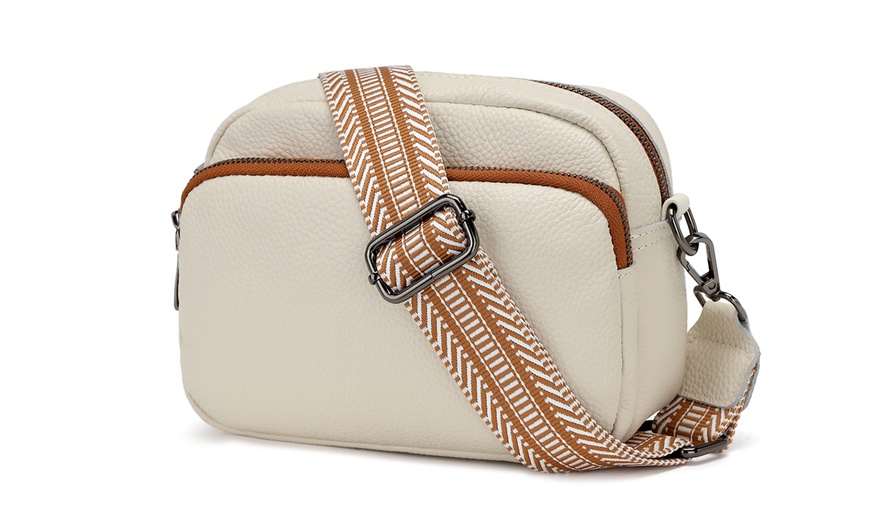 Image 6: Leather Crossbody Shoulder Bag with Jacquard Woven Strap