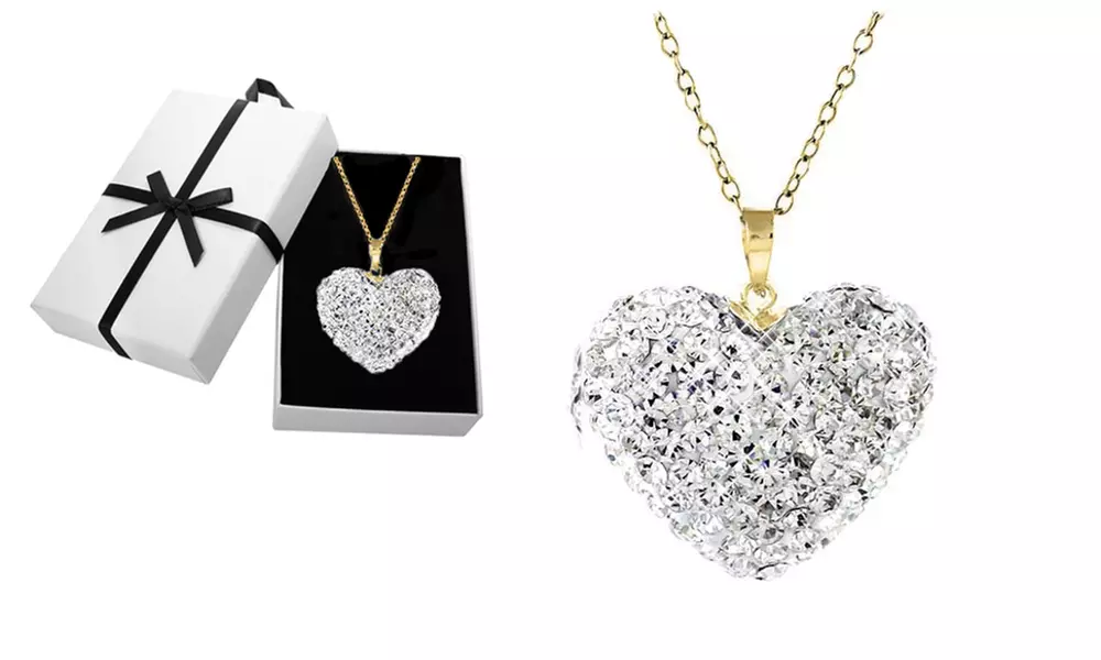 18K Gold Plated Sterling Silver Heart Necklace with Swarovski Crystals - Primary Image