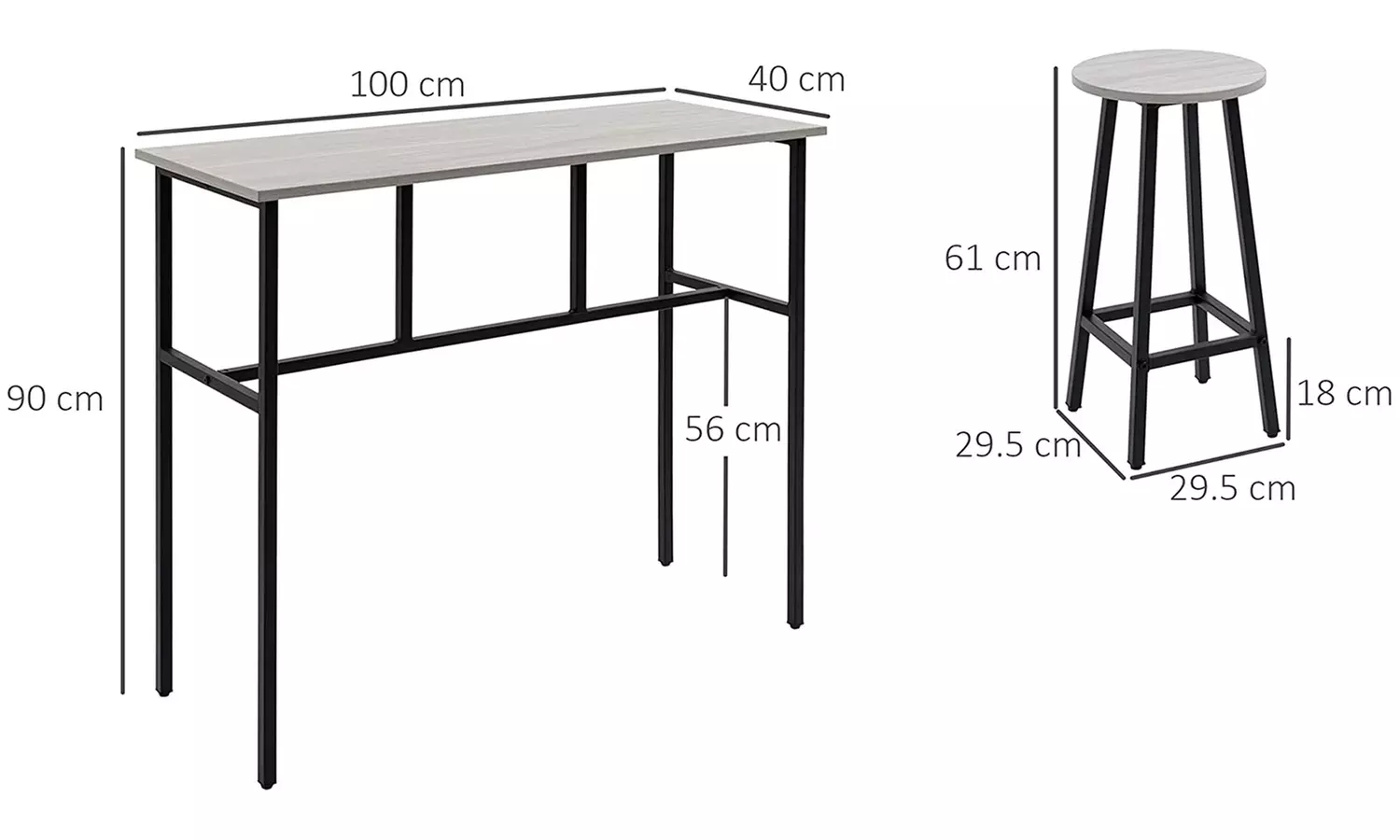 HomCom Six-Piece Bar Table Set, Grey with Space-Saving Design - Image 7