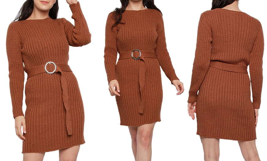 Image 6: Rib Knit Buckle Belt Jumper Dress