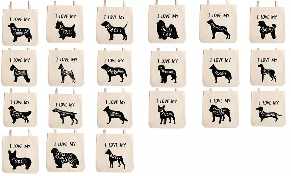 One, Two, Three, Five, or 10 Personalized Dog Breed Tote Bags from Qualtry (Up to 71% Off) - Second Medium