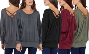 Women's Cross Back Batwing Sleeve Top