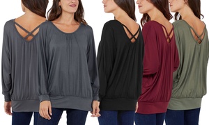 Women's Cross Back Batwing Sleeve Top