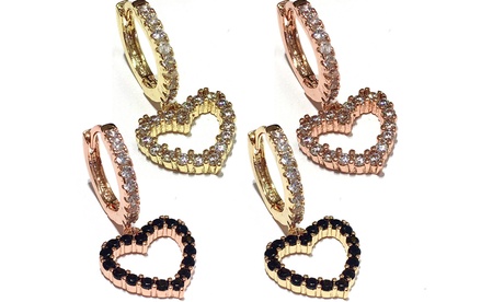 Mono-orecchino con pendente a cuore decorato con zirconi, disponibile in vari colori