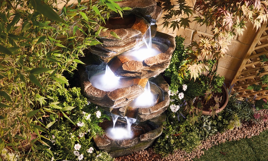 Image 3: Serenity Cascading Rock Pool Water Feature with Light