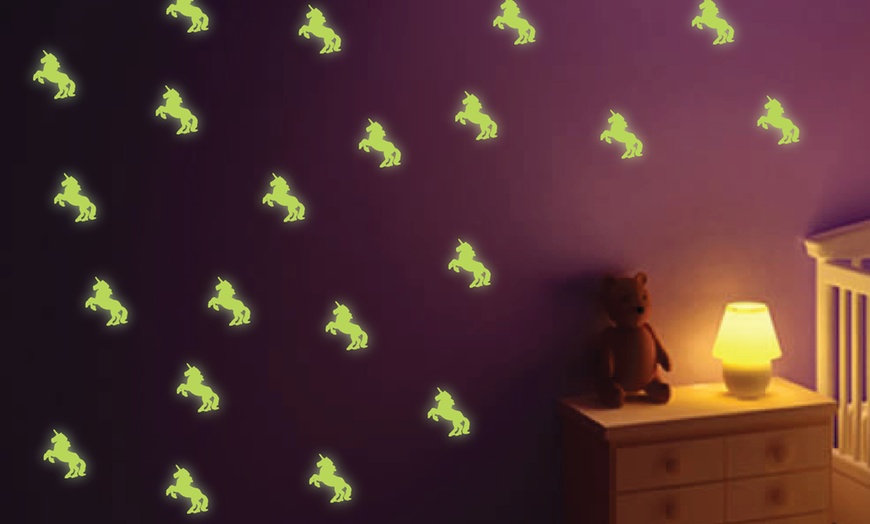 Image 1: Set of 22 Glow in the Dark Unicorn Wall Stickers