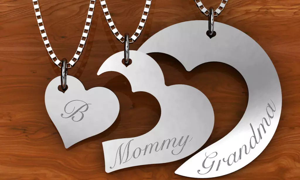 Personalized Sterling Silver or Gold Plated Three Generations Necklace Set (3-Piece) - Second Medium