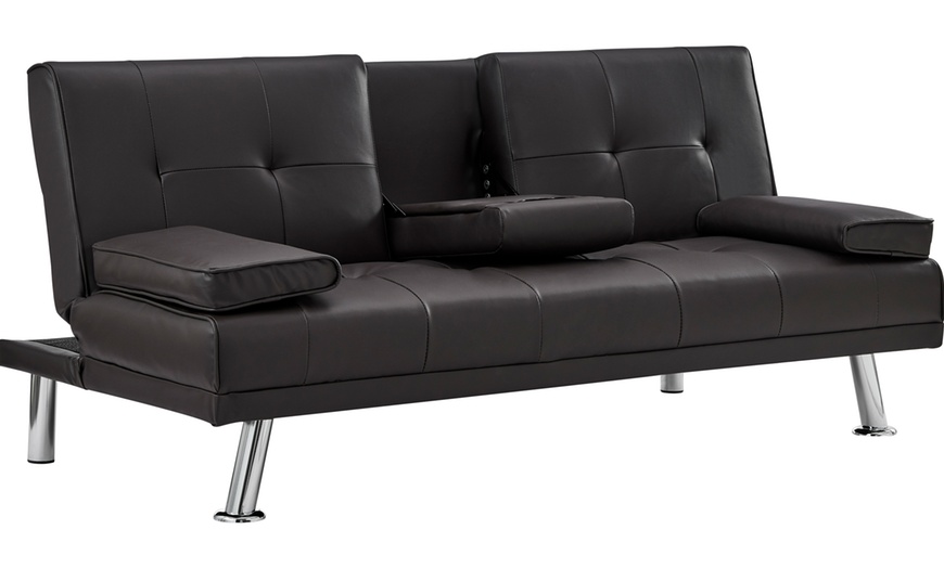 Image 20: Three Seater Sofa Bed with Cup Holders