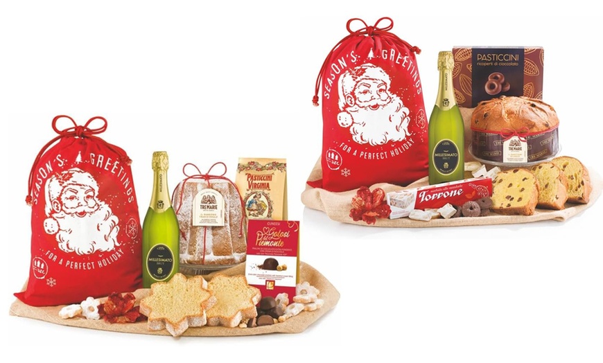 Image 1: Sacco Santa Claus con pandori, panettoni e delizie gastronomiche