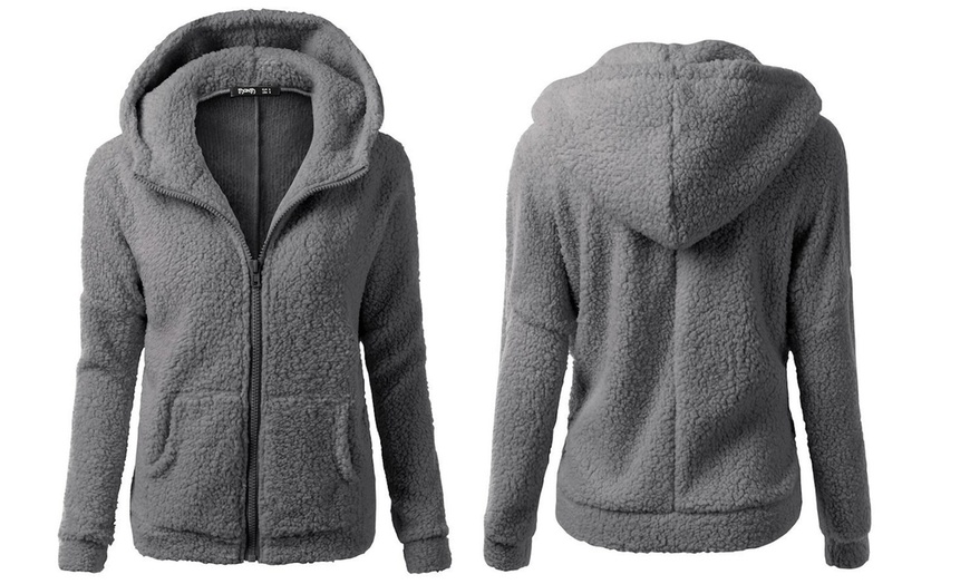 Image 3: Women's Fluffy Fleece Zip Hoodie