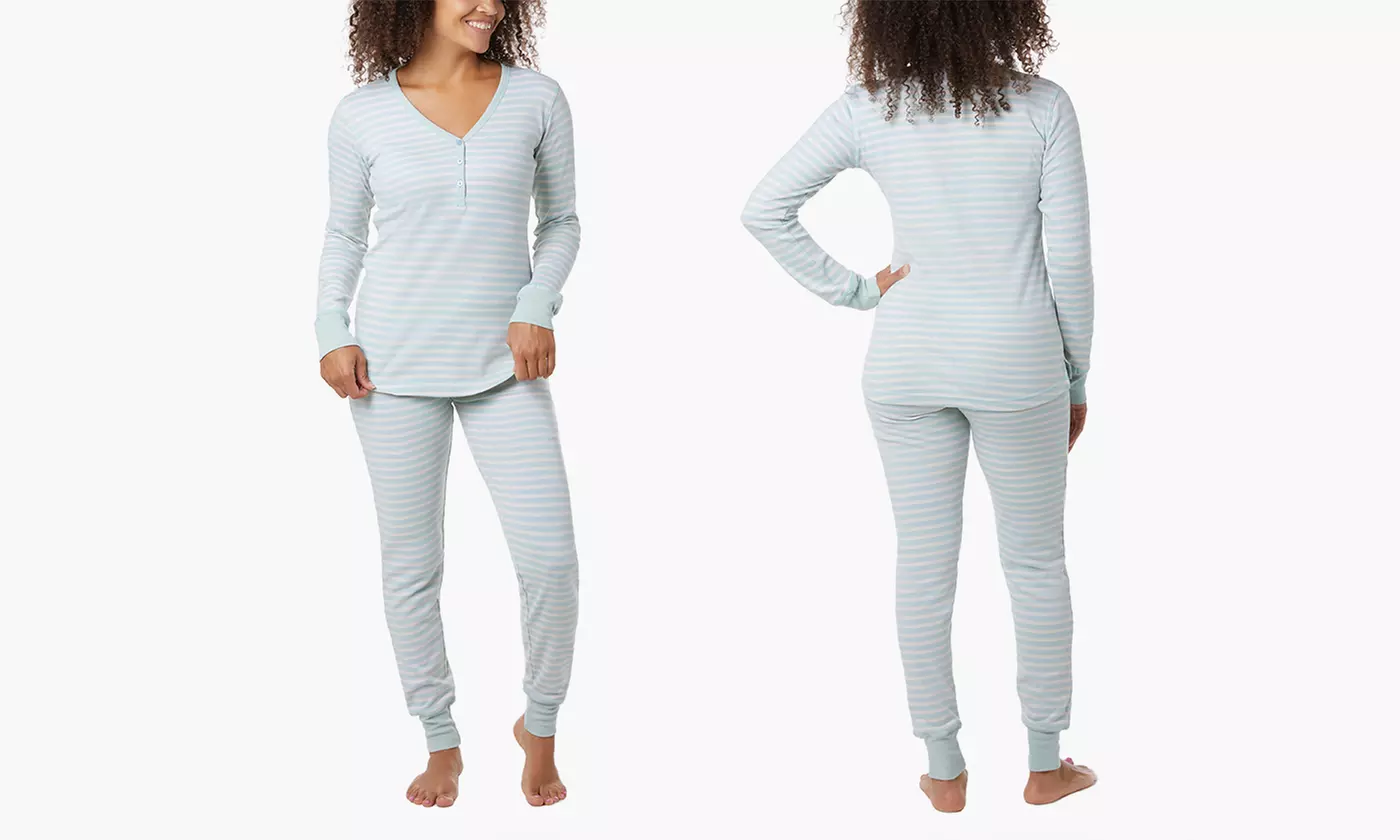 Women's Jersey Henley 100% Cotton Pajama Sleep Set (2-Piece) (Size S) - Primary Image