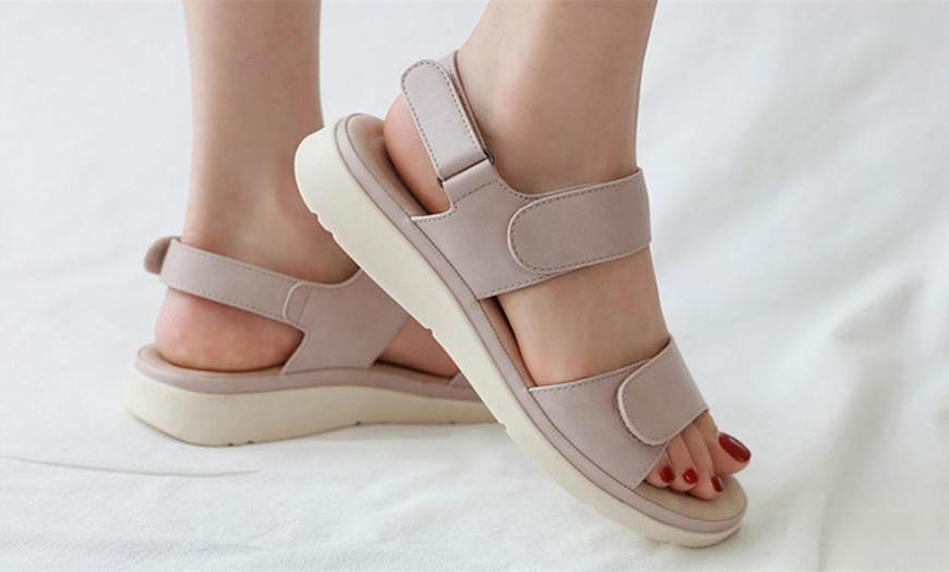 Image 1: Women's Hook and Loop Fastening Cushioned Two Strap Casual Sandals