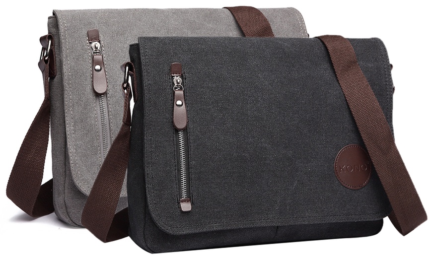 Image 1: Men's Canvas Messenger Bag