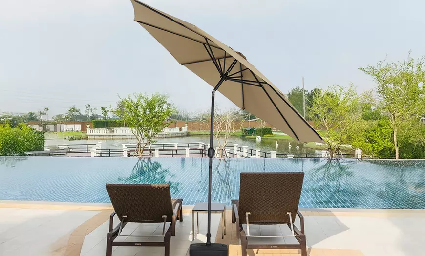 Image 2: 3M Khaki Rotating Parasol with Optional Fillable Base