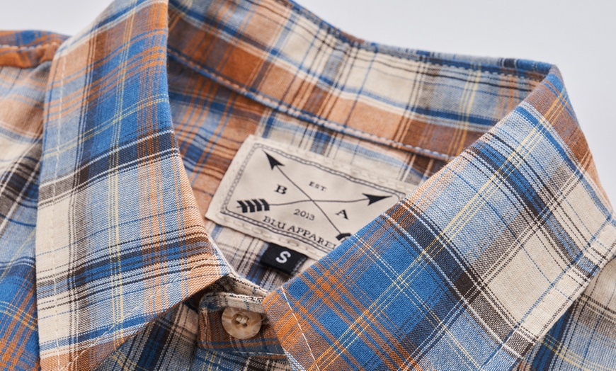 Image 6: Men's Short-Sleeve Checked Cotton Shirt