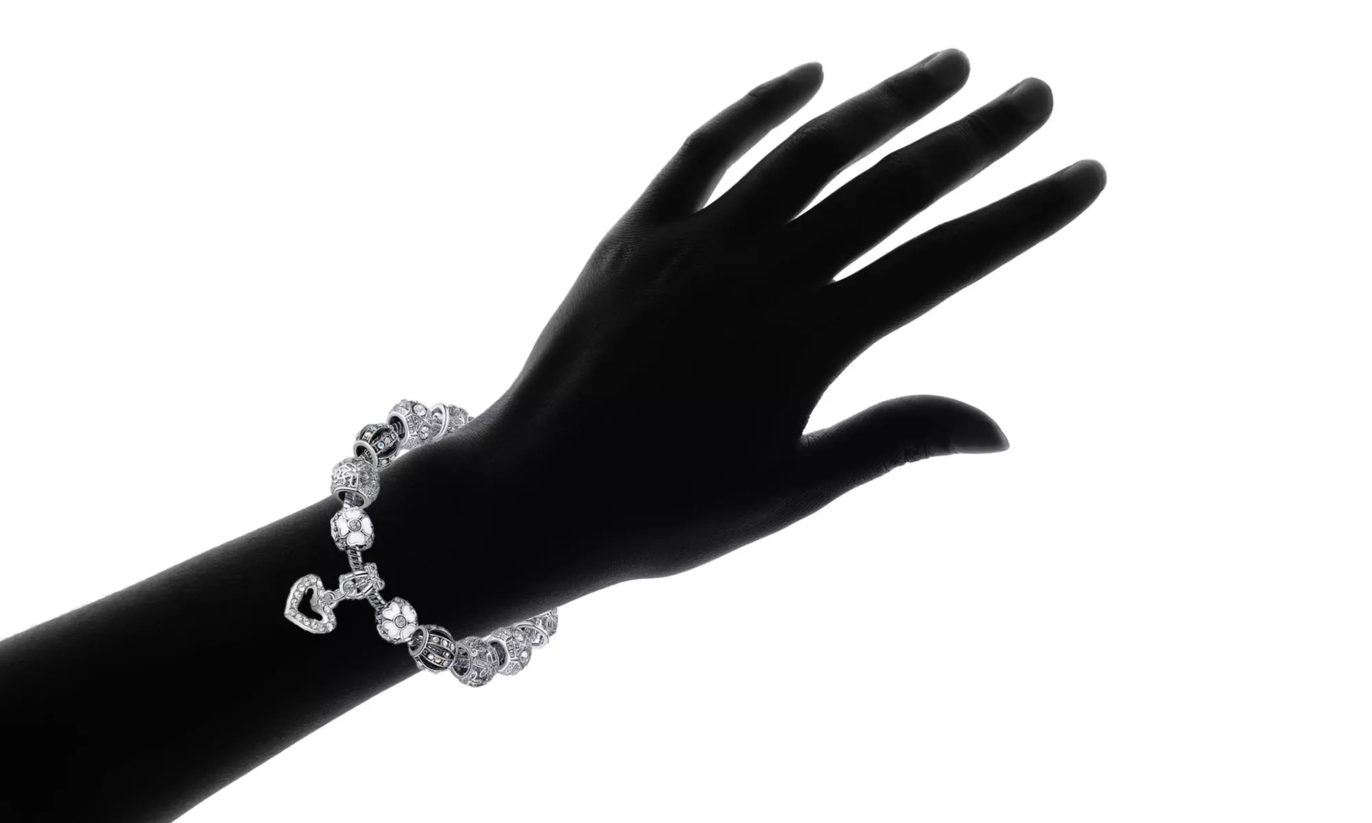 18K White Gold Plated Crystal Heart Charm Bracelet Made with Swarovski Elements - Second Medium