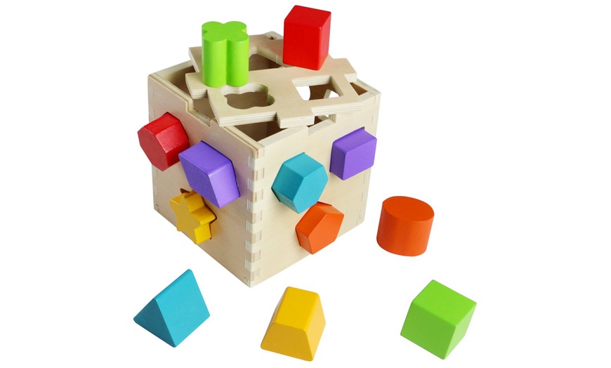 Image 1: Wooden Shape-Sorting Toy Box