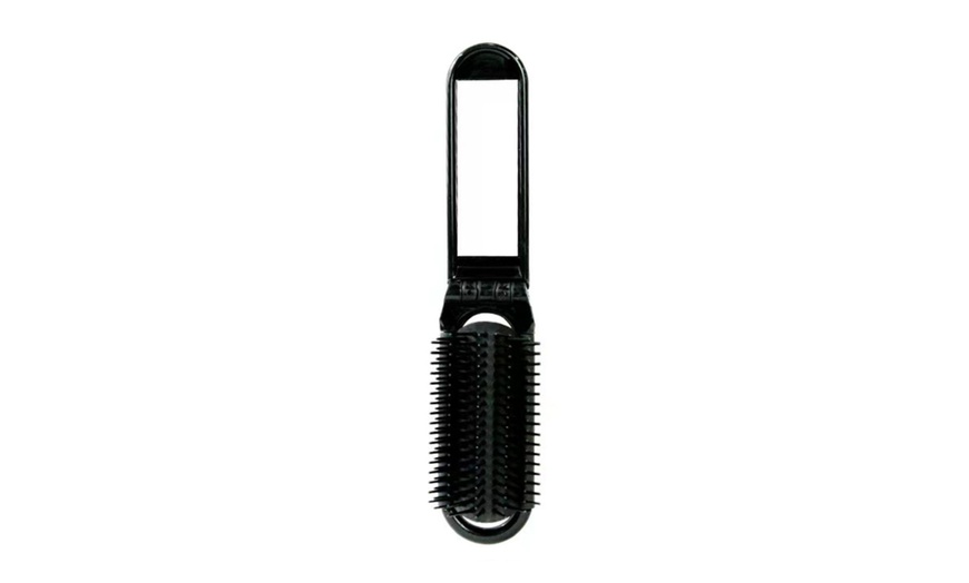 Image 2: Glamza Mini 2-in-1 Folding Rectangle Detangle Hair Brushes with Mirror