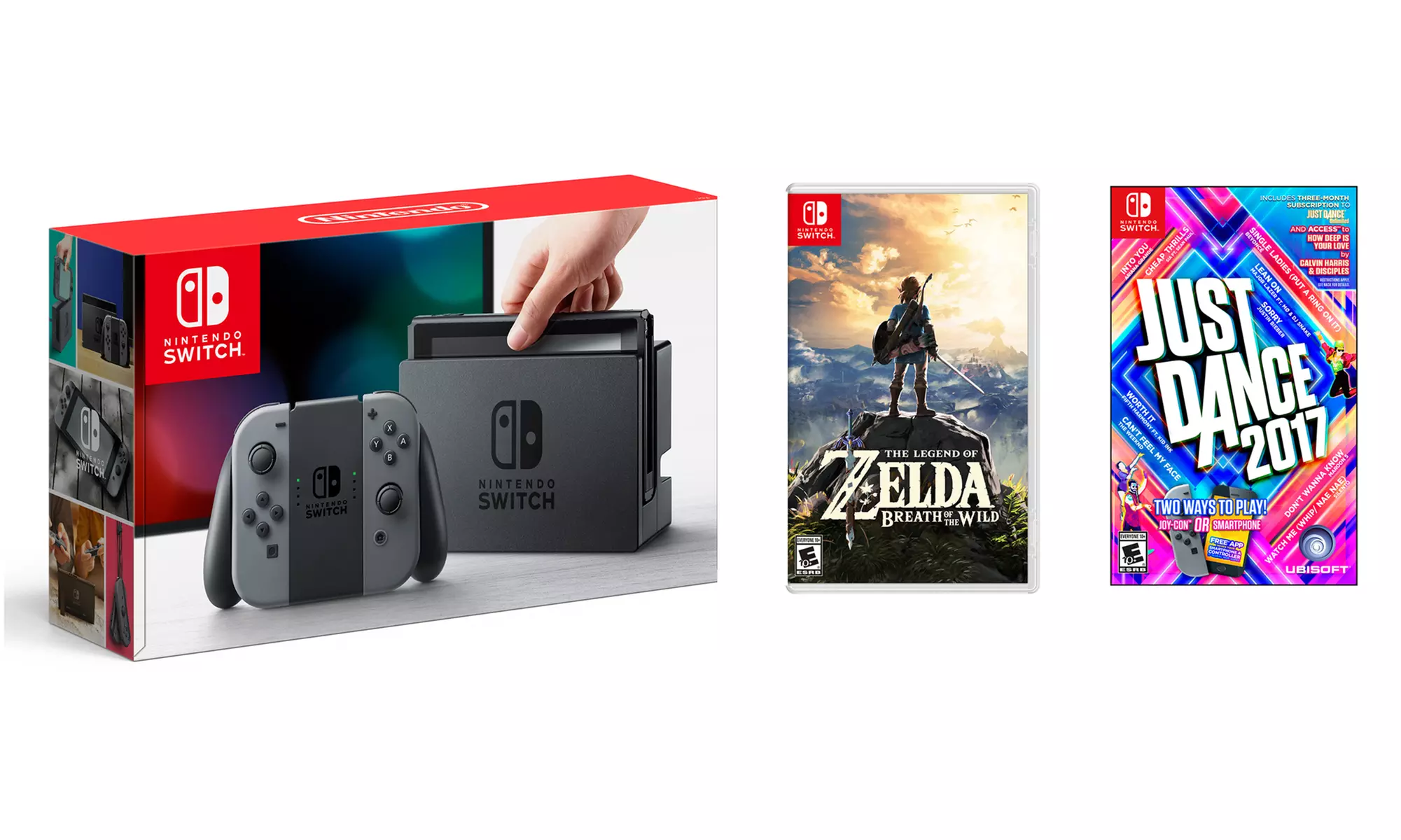 Nintendo Switch Game System (Gray) with The Legend of Zelda & Just Dance 2017  - Primary Image